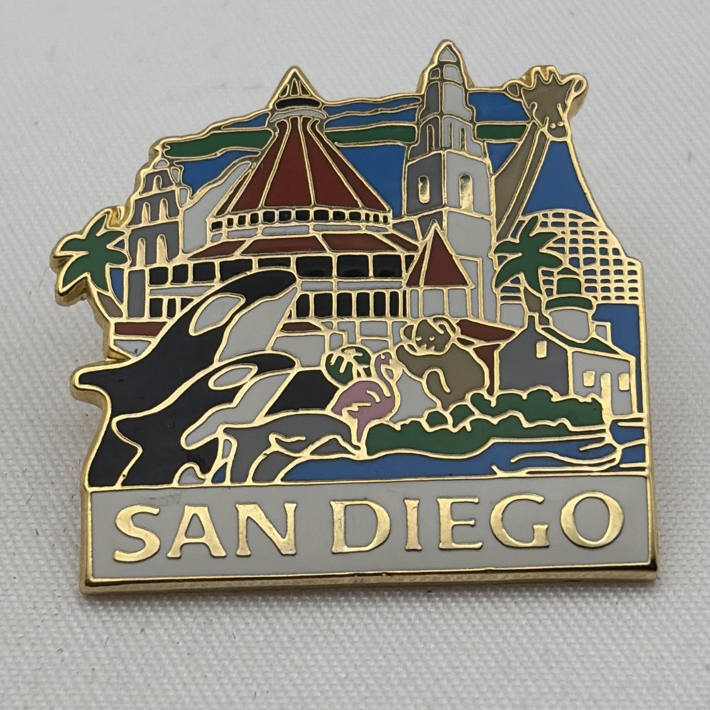 San Diego California Orcas Cityscape Dolphin Flamingo Lapel Hat Pin
